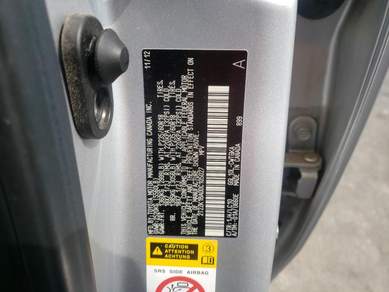 Photo 10 from auction – 2013 LEXUS RX 350 with VIN 2T2ZK1BA0DC105027