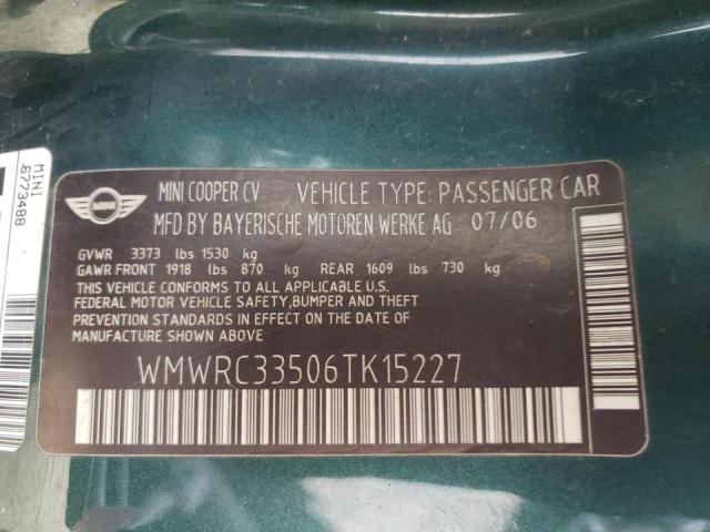 Photo 10 from auction – 2006 MINI COOPER with VIN WMWRC33506TK15227