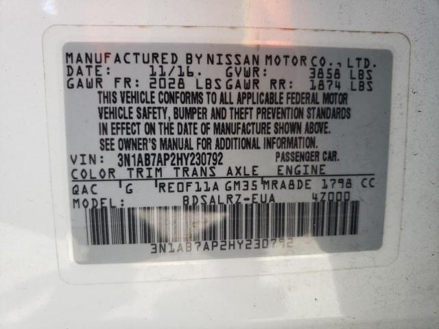 Photo 10 from auction – 2017 NISSAN SENTRA S with VIN 3N1AB7AP2HY230792