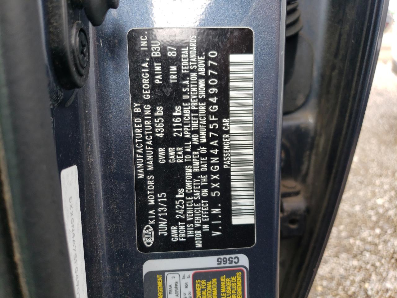Photo 10 from auction – 2015 KIA OPTIMA EX with VIN 5XXGN4A75FG490770