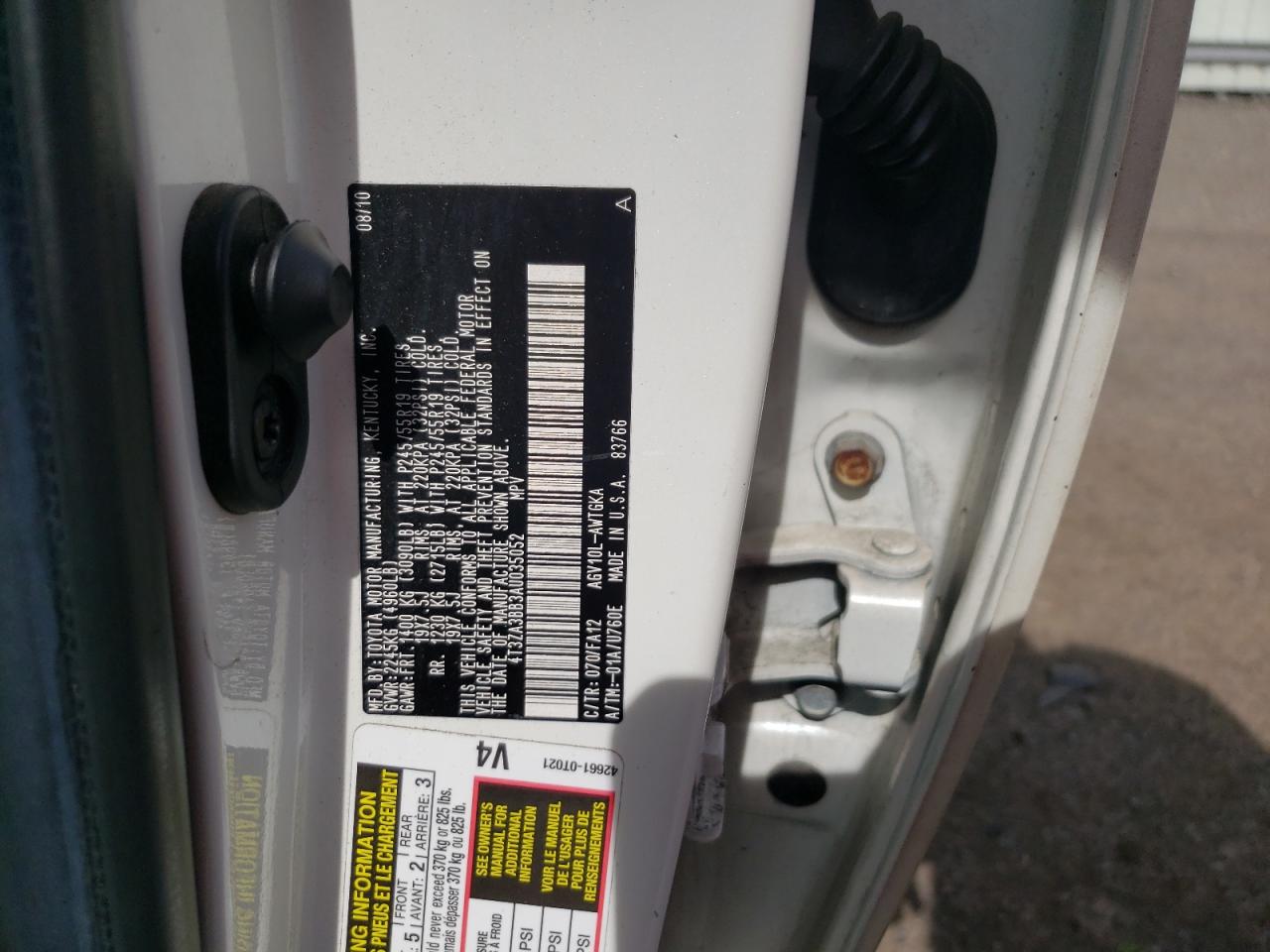 Photo 10 from auction – 2010 TOYOTA VENZA with VIN 4T3ZA3BB3AU035052
