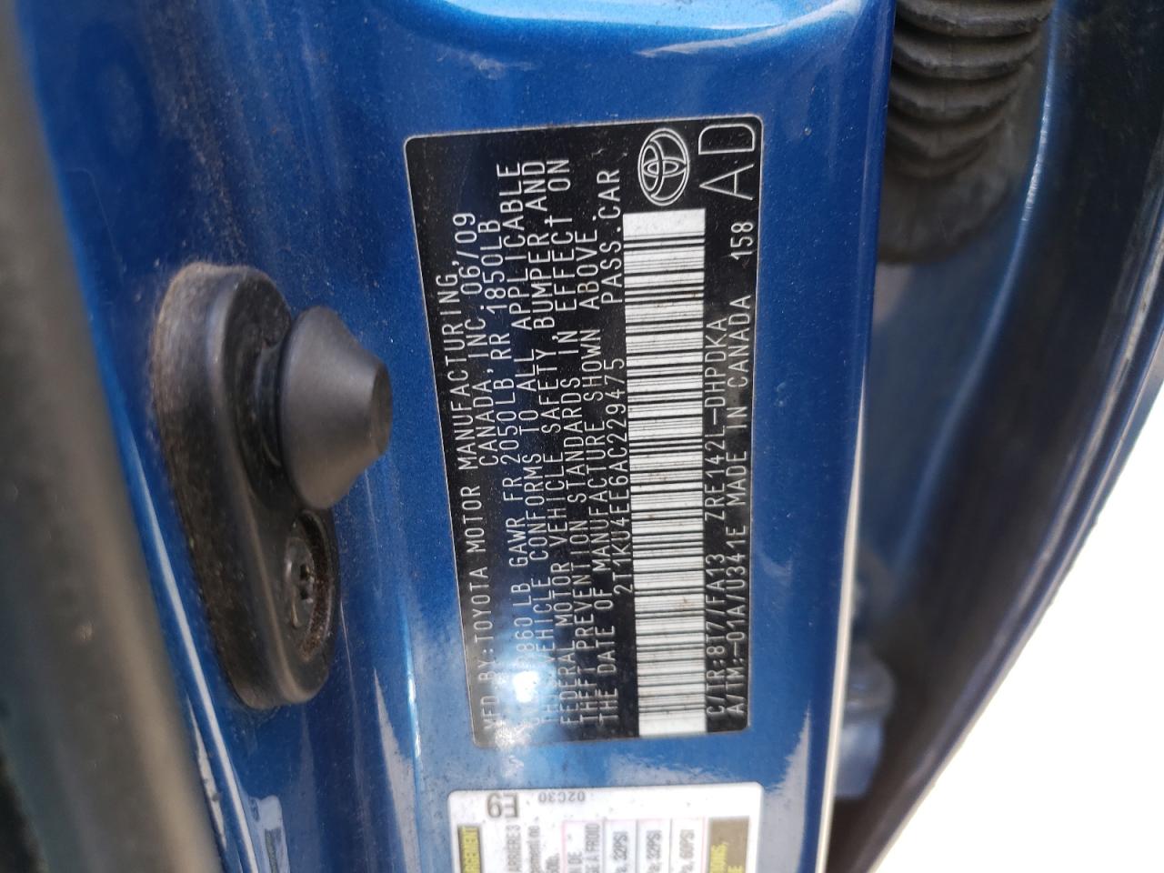 Photo 10 from auction – 2010 TOYOTA COROLLA MA with VIN 2T1KU4EE6AC229475