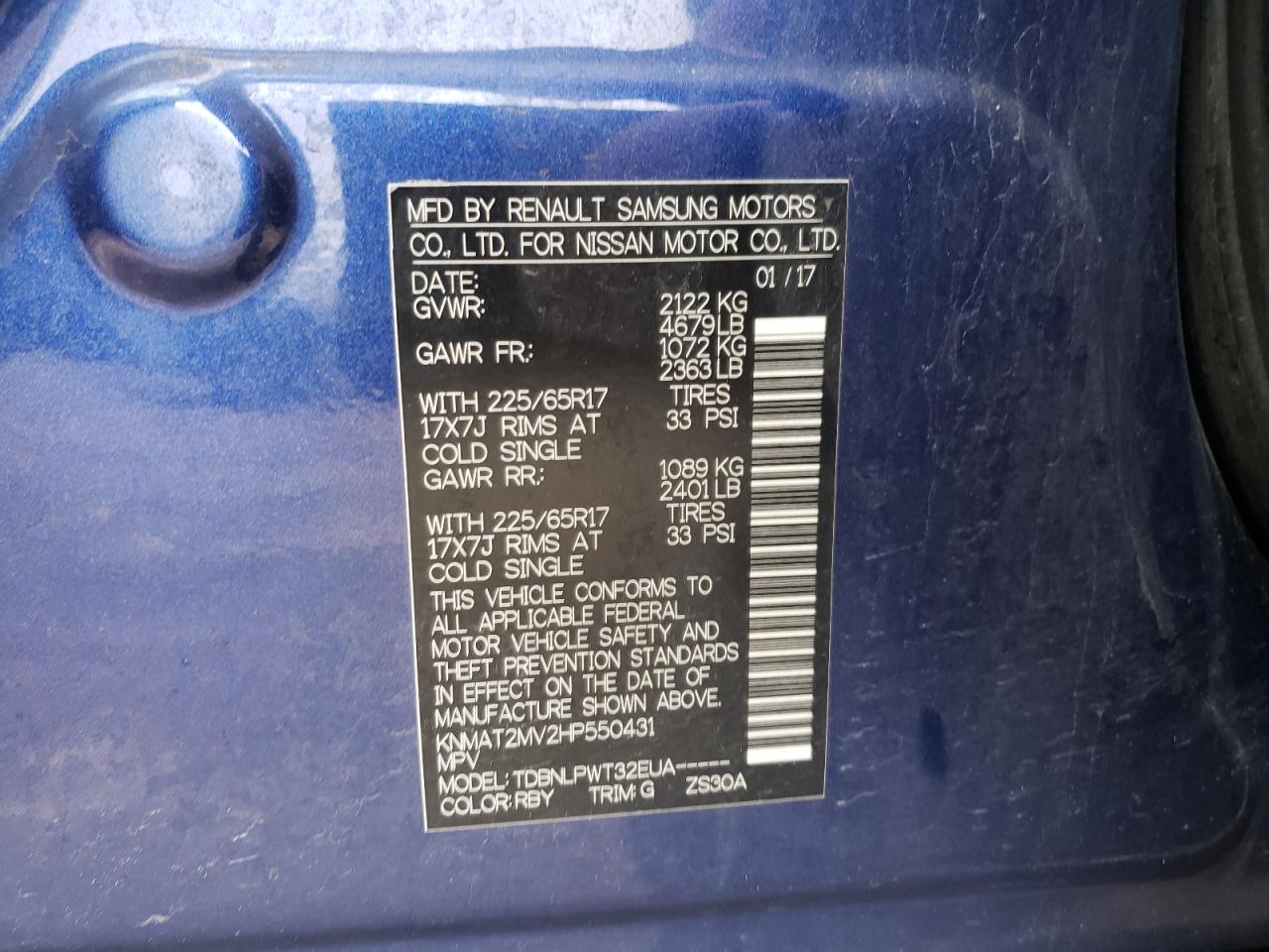 Photo 10 from auction – 2017 NISSAN ROGUE S with VIN KNMAT2MV2HP550431