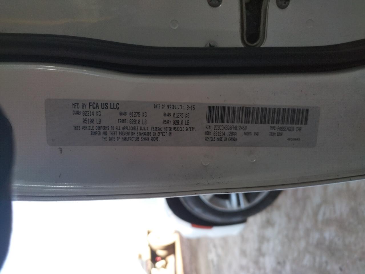 Photo 10 from auction – 2015 DODGE CHARGER SE with VIN 2C3CDXBG0FH812458