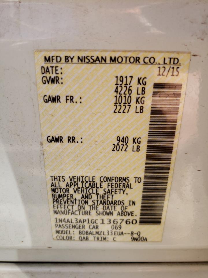 Photo 10 from auction – 2016 NISSAN ALTIMA 2.5 with VIN 1N4AL3AP1GC136760
