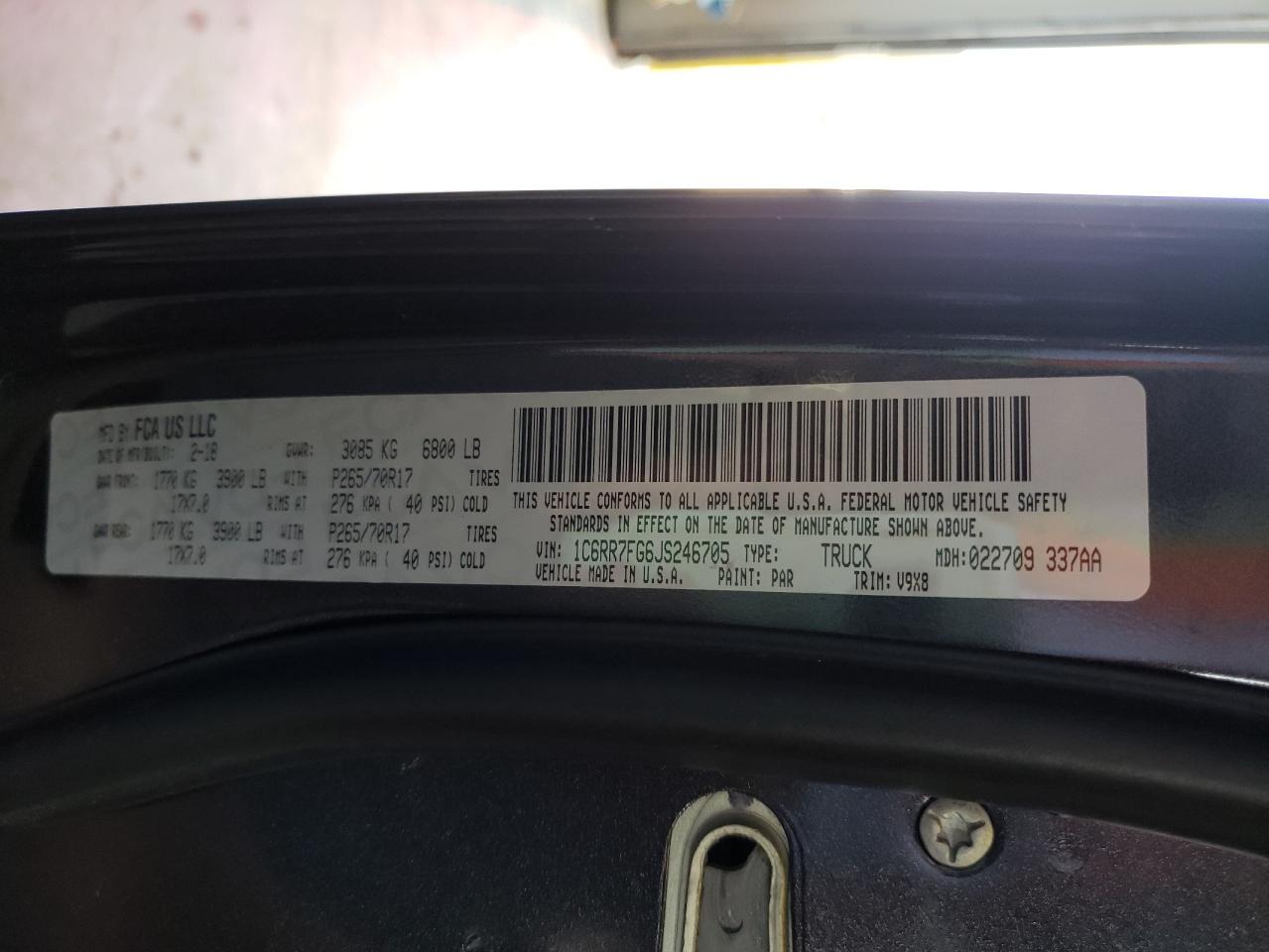 Photo 10 from auction – 2018 RAM 1500 ST with VIN 1C6RR7FG6JS246705