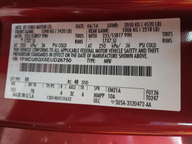 Photo 10 from auction – 2014 FORD ESCAPE SE with VIN 1FMCU0GX5EUD26750