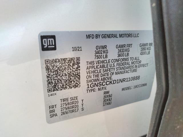Photo 10 from auction – 2022 CHEVROLET SUBURAN with VIN 1GNSCCKD1NR110888