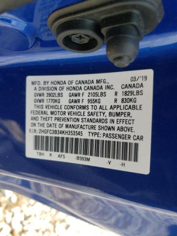 Photo 10 from auction – 2019 HONDA CIVIC EX with VIN 2HGFC3B34KH353545