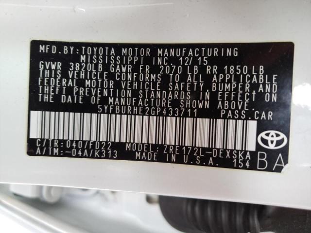 Photo 10 from auction – 2016 TOYOTA COROLLA L with VIN 5YFBURHE2GP433711