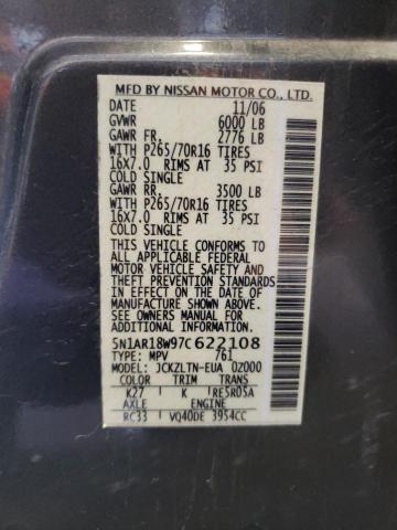 Photo 10 from auction – 2007 NISSAN PATHFINDER with VIN 5N1AR18W97C622108