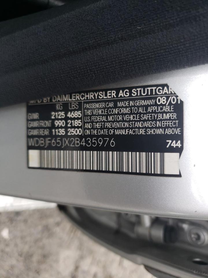Photo 10 from auction – 2002 MERCEDES-BENZ E 320 with VIN WDBJF65JX2B435976