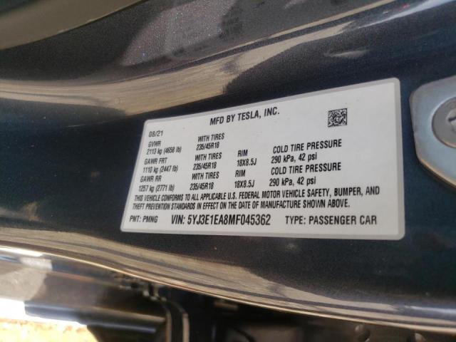 Photo 10 from auction – 2021 TESLA MODEL 3 with VIN 5YJ3E1EA8MF045362