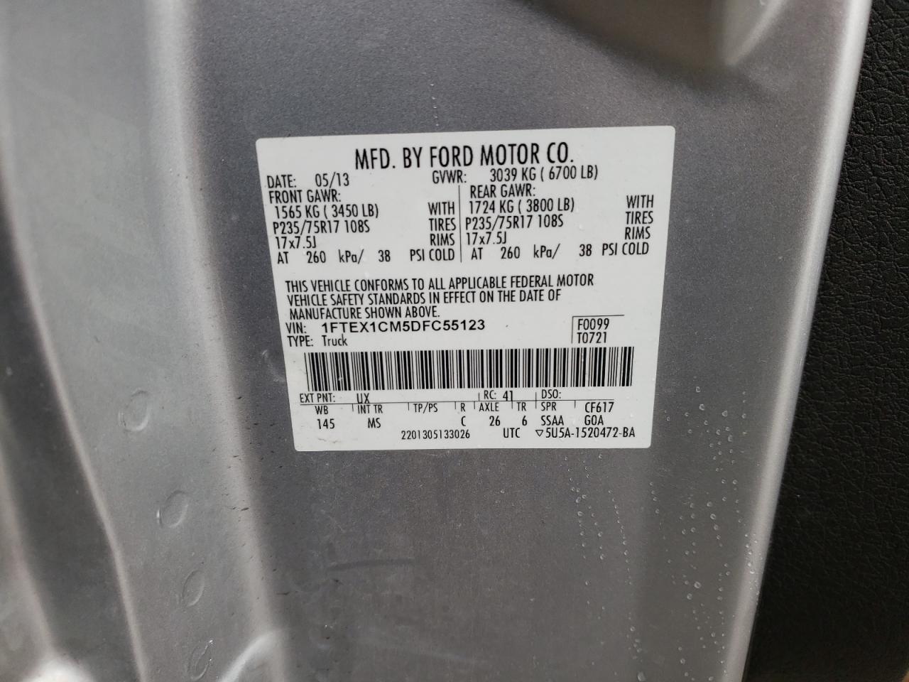 Photo 10 from auction – 2013 FORD F150 SUPER with VIN 1FTEX1CM5DFC55123