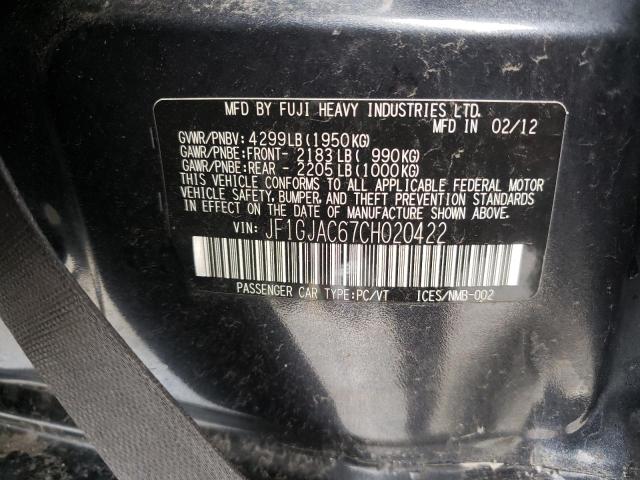 Photo 10 from auction – 2012 SUBARU IMPREZA PR with VIN JF1GJAC67CH020422