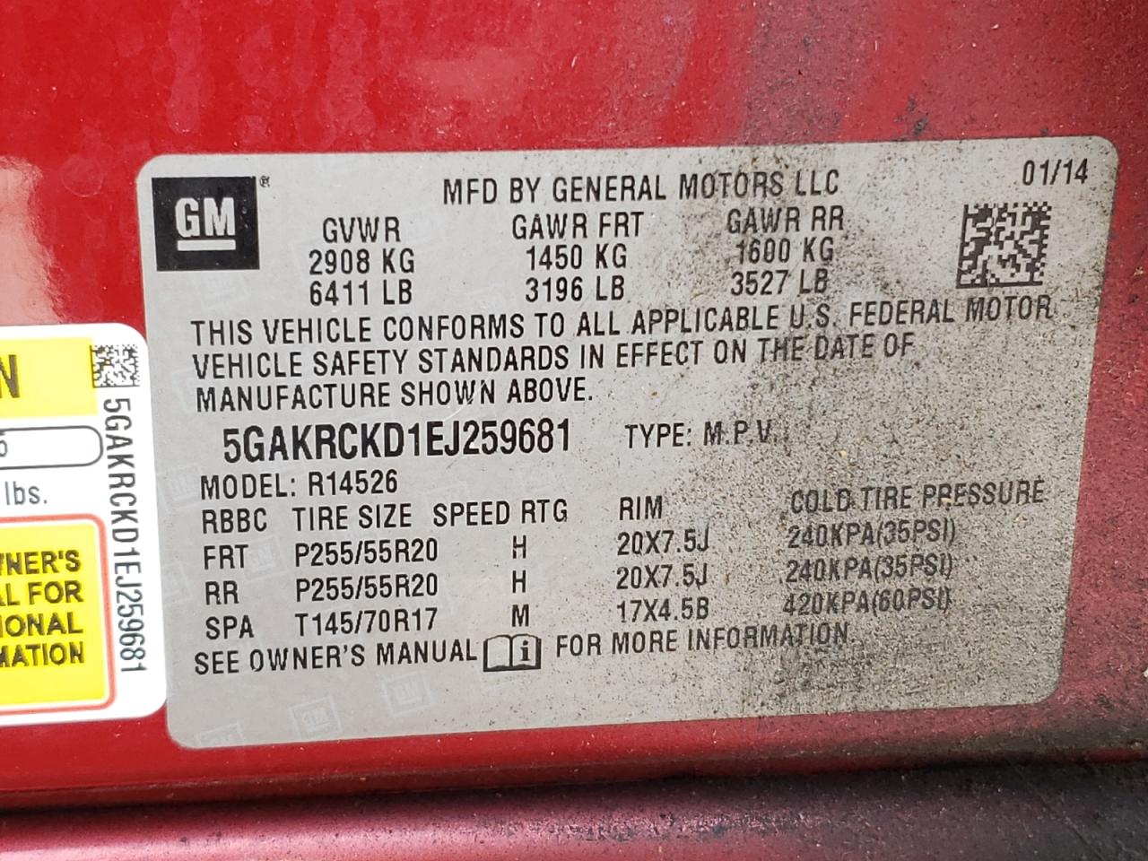 Photo 10 from auction – 2014 BUICK ENCLAVE with VIN 5GAKRCKD1EJ259681
