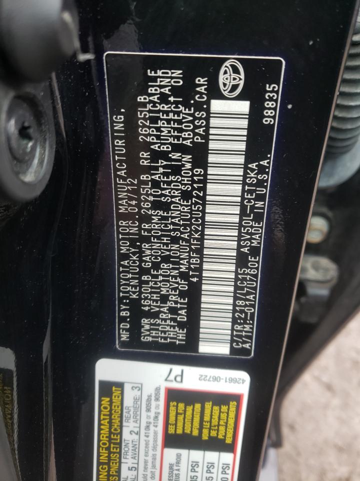 Photo 10 from auction – 2012 TOYOTA CAMRY BASE with VIN 4T1BF1FK2CU572119