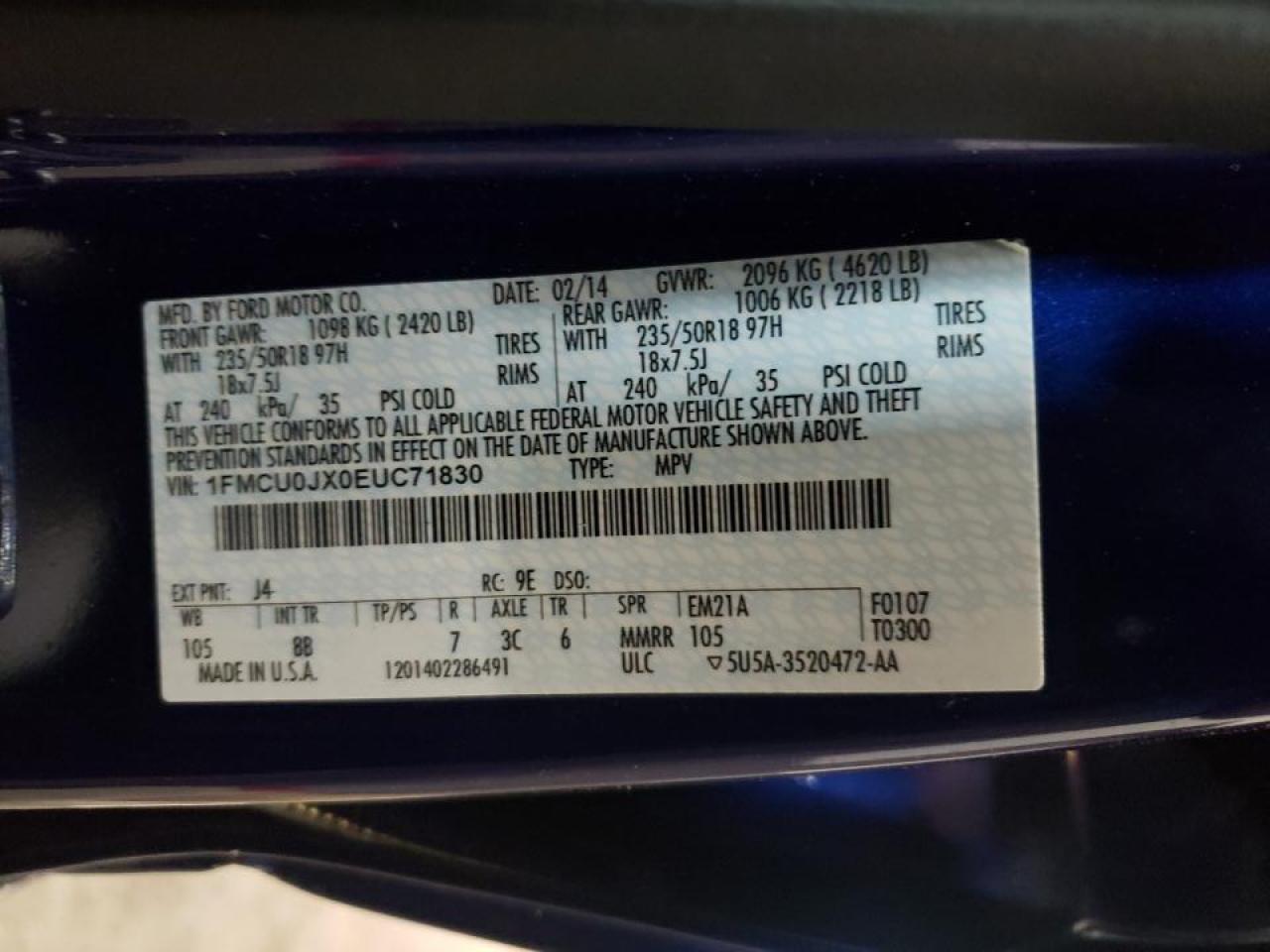 Zdjęcie 10 z aukcji – 2014 FORD ESCAPE TIT z VIN 1FMCU0JX0EUC71830