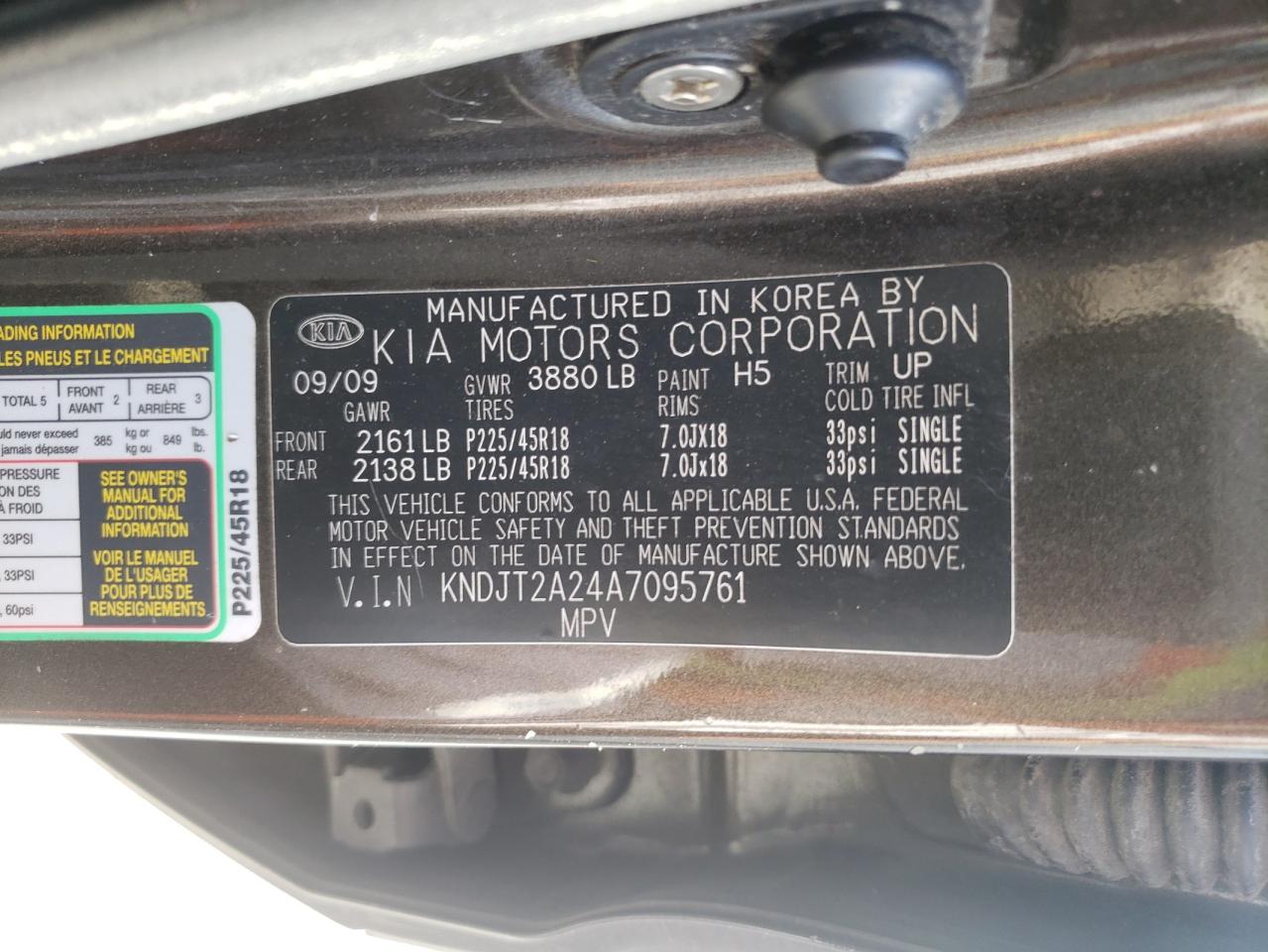 Photo 10 from auction – 2010 KIA SOUL with VIN KNDJT2A24A7095761
