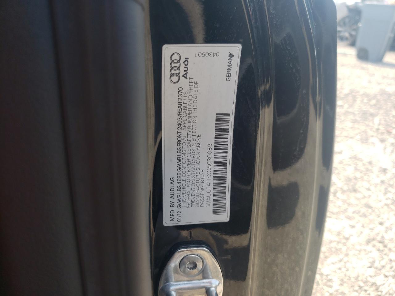 Photo 10 from auction – 2012 AUDI A5 PREMIUM with VIN WAUCFAFRXCA030089