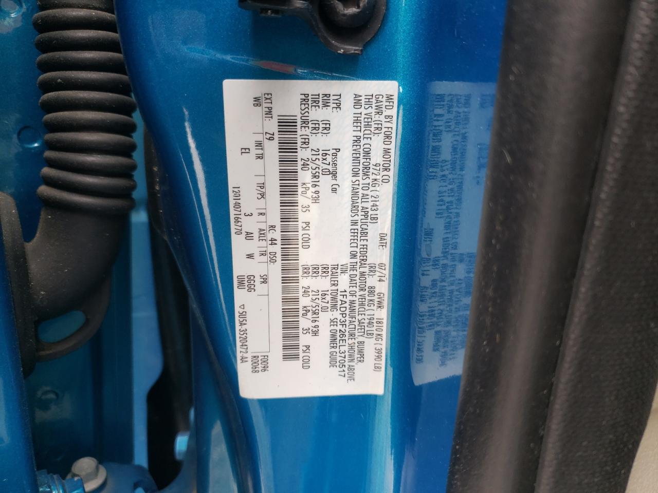 Photo 10 from auction – 2014 FORD FOCUS SE with VIN 1FADP3F26EL370517