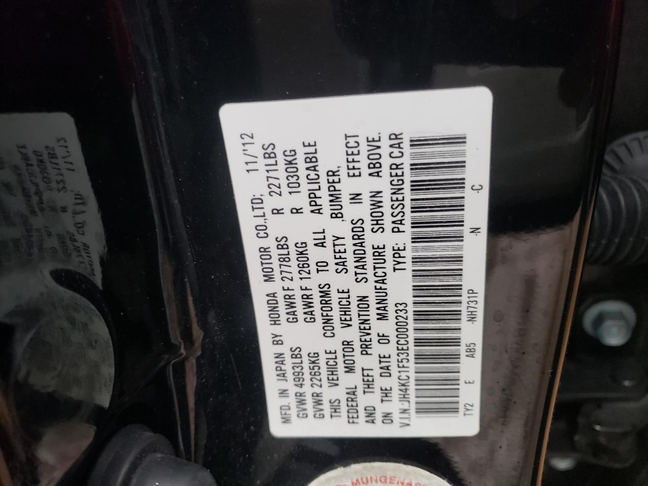 Photo 10 from auction – 2014 ACURA RLX TECH with VIN JH4KC1F53EC000233