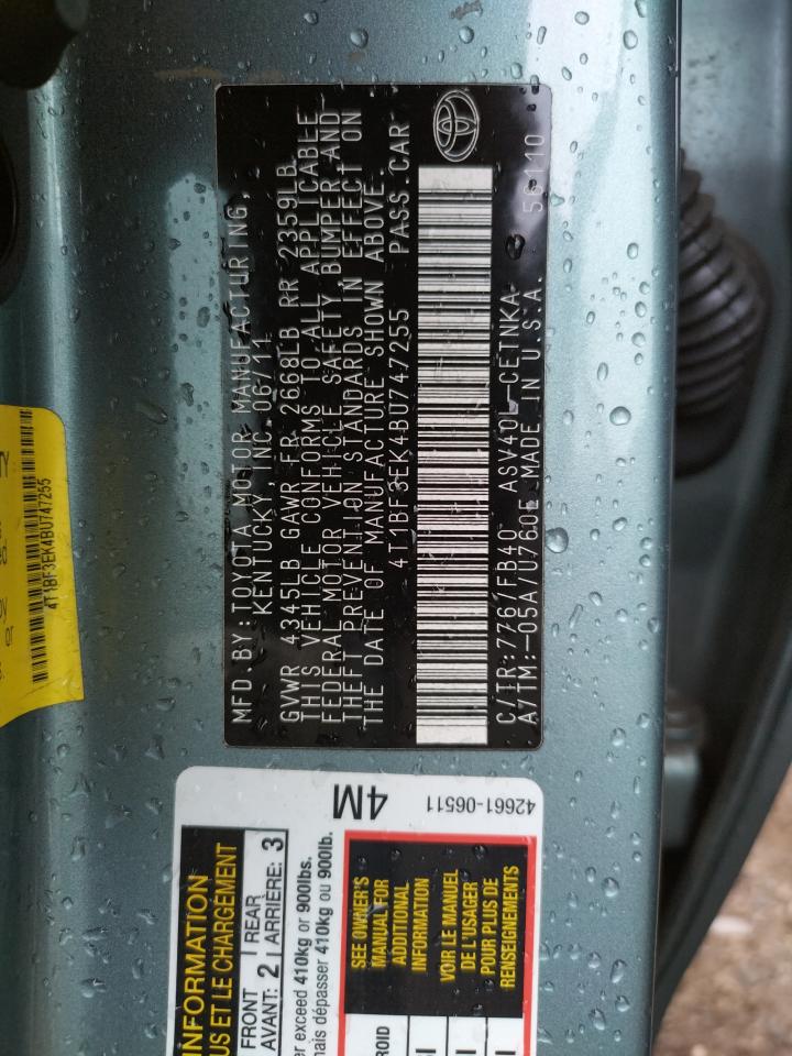 Фото 10 с аукциона – 2011 TOYOTA CAMRY BASE с VIN 4T1BF3EK4BU747255
