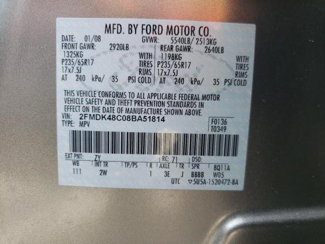 Photo 10 from auction – 2008 FORD EDGE SEL with VIN 2FMDK48C08BA51814