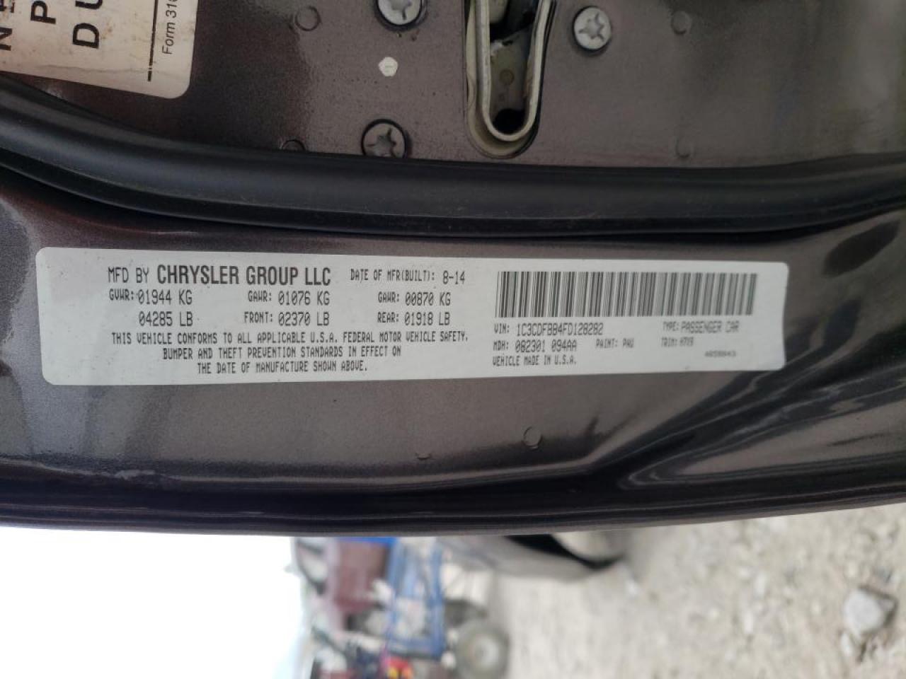 Photo 10 from auction – 2015 DODGE DART SXT with VIN 1C3CDFBB4FD128282