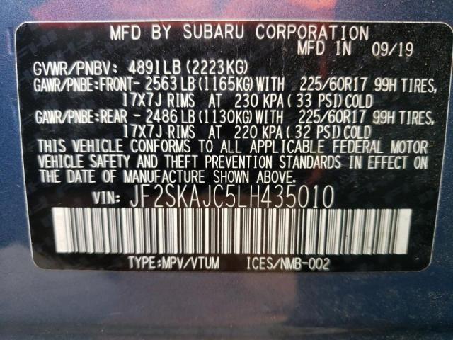 Photo 10 from auction – 2020 SUBARU FORESTER P with VIN JF2SKAJC5LH435010