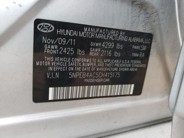 Photo 10 from auction – 2012 HYUNDAI SONATA GLS with VIN 5NPEB4AC5CH415175