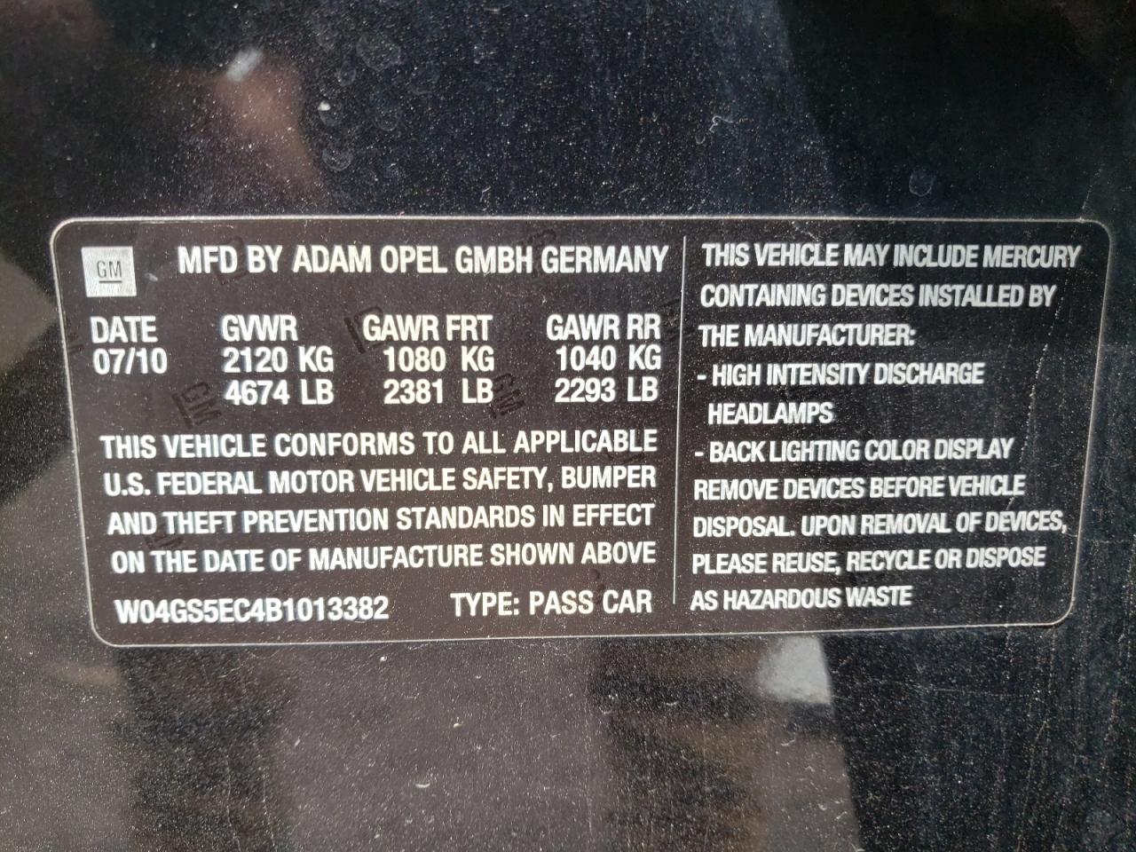 Photo 10 from auction – 2011 BUICK REGAL CXL with VIN W04GS5EC4B1013382