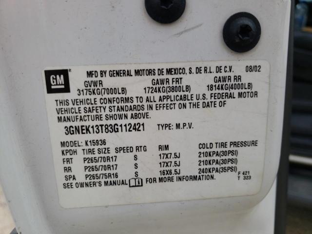 Photo 10 from auction – 2003 CHEVROLET AVALANCHE with VIN 3GNEK13T83G112421