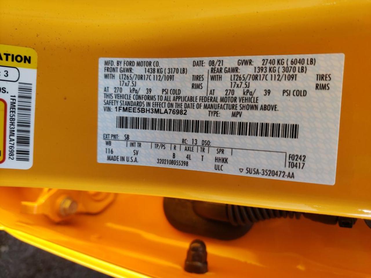 Photo 10 from auction – 2021 FORD BRONCO BAS with VIN 1FMEE5BH3MLA76982