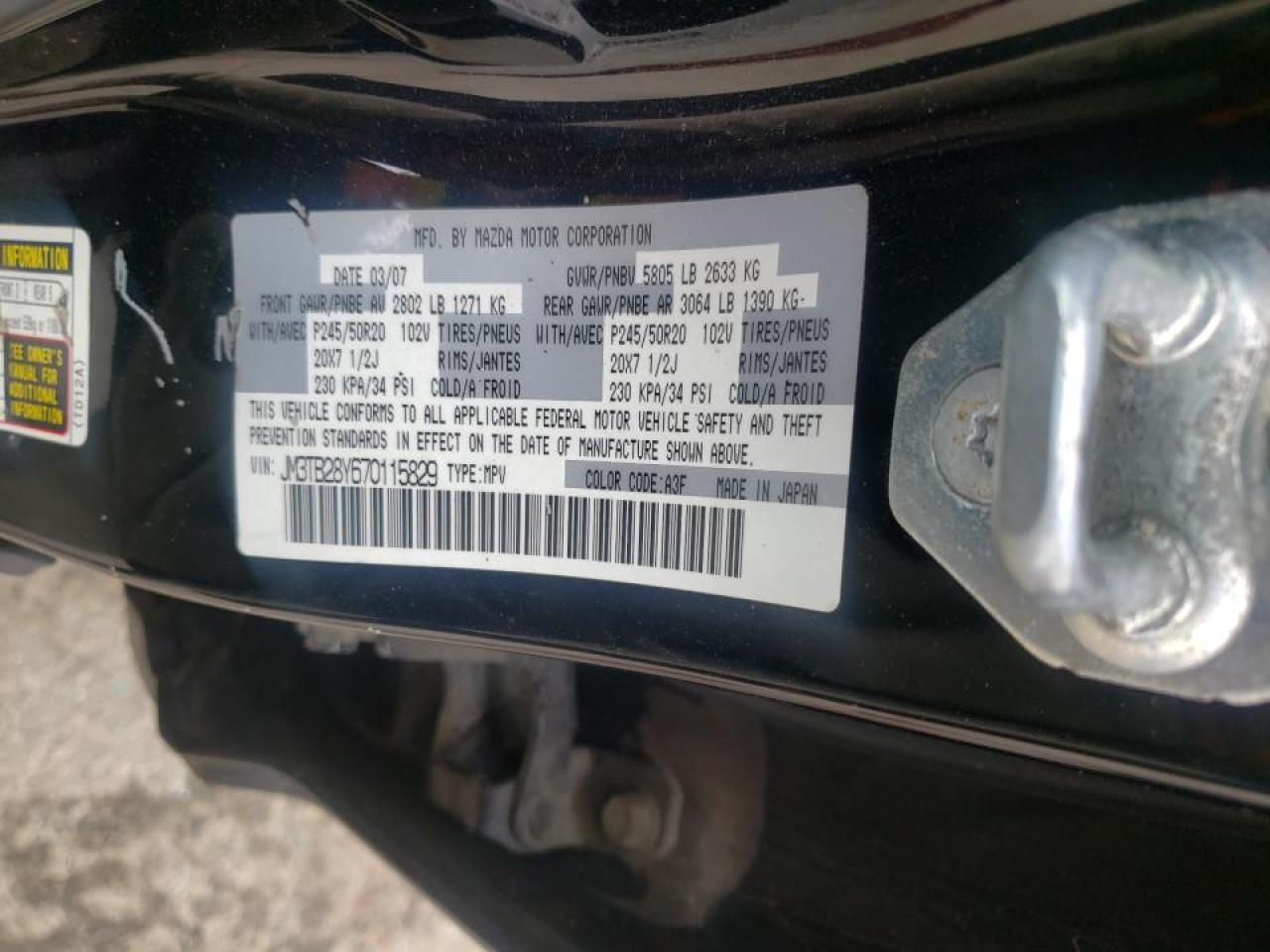 Photo 10 from auction – 2007 MAZDA CX-9 with VIN JM3TB28Y670115829