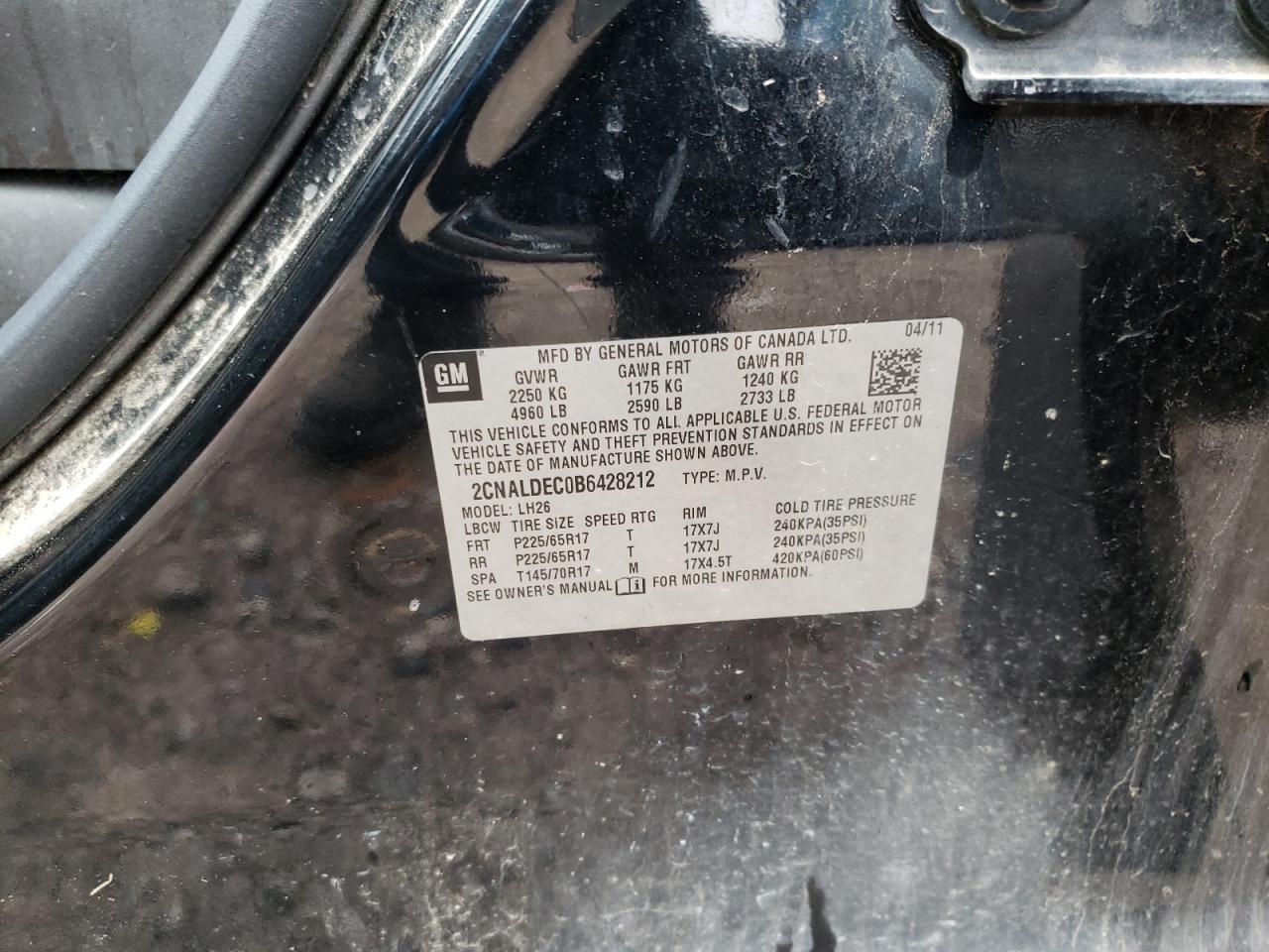 صورة رقم 10 من المزاد - 2011 CHEVROLET EQUINOX LT مع VIN 2CNALDEC0B6428212