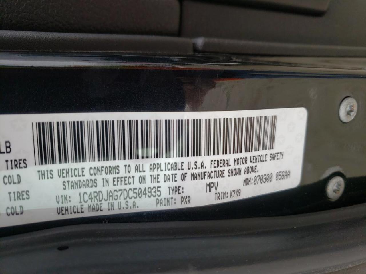 Photo 10 from auction – 2013 DODGE DURANGO SX with VIN 1C4RDJAG7DC504935