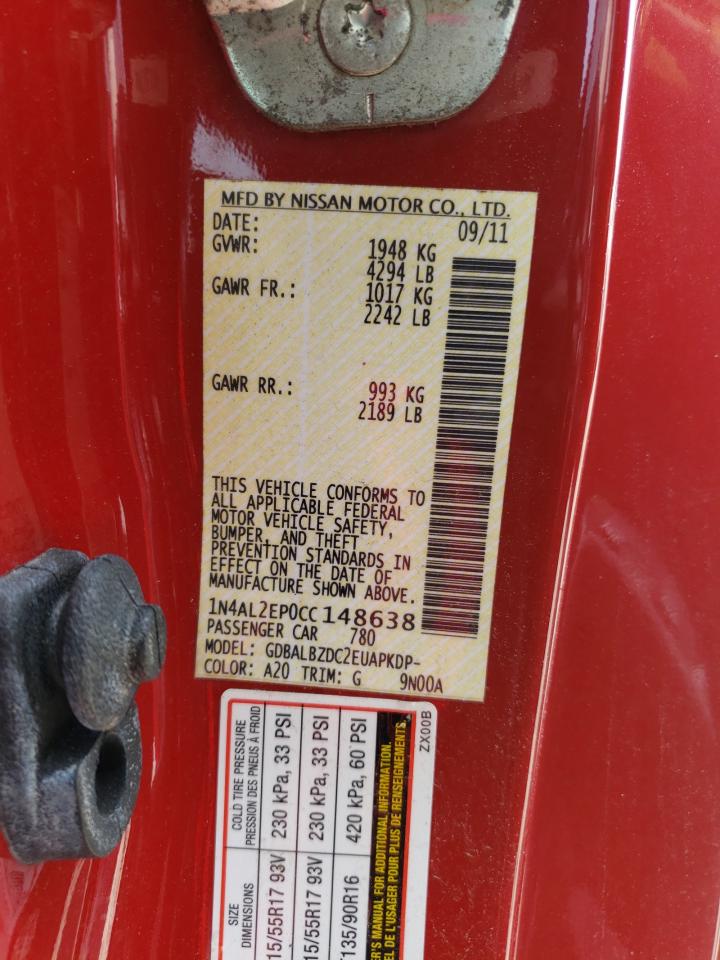 Photo 10 from auction – 2012 NISSAN ALTIMA S with VIN 1N4AL2EP0CC148638