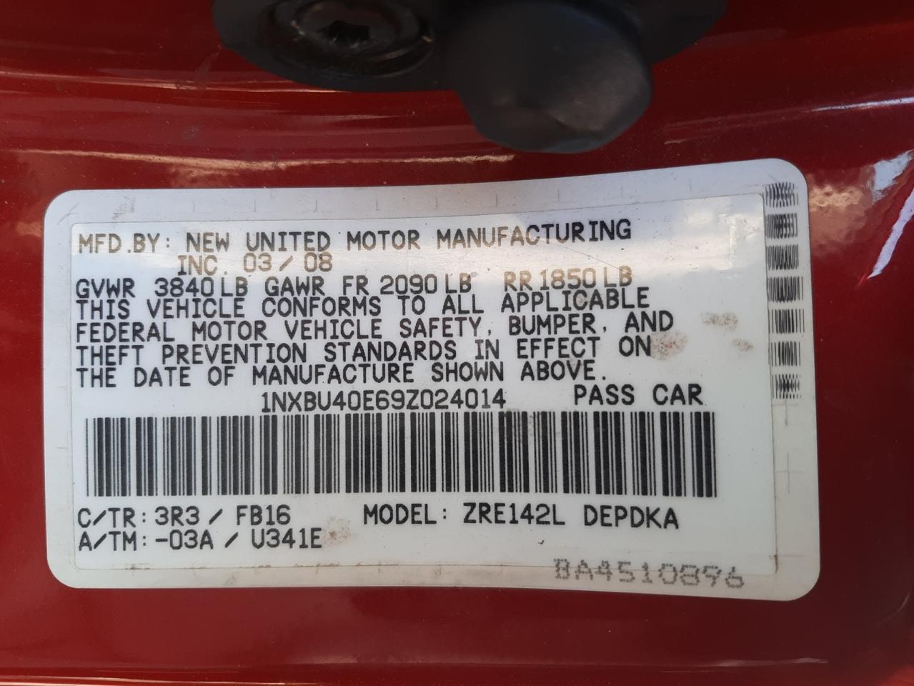 Photo 10 from auction – 2009 TOYOTA COROLLA 4D with VIN 1NXBU40E69Z024014
