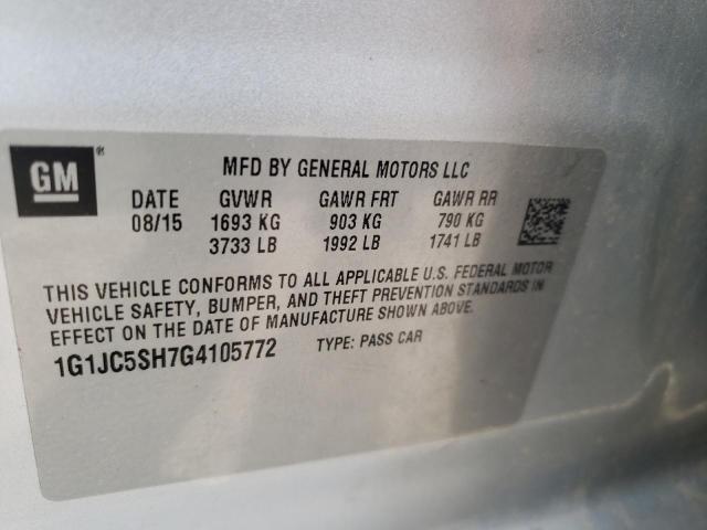 Photo 10 from auction – 2016 CHEVROLET SONIC LT with VIN 1G1JC5SH7G4105772