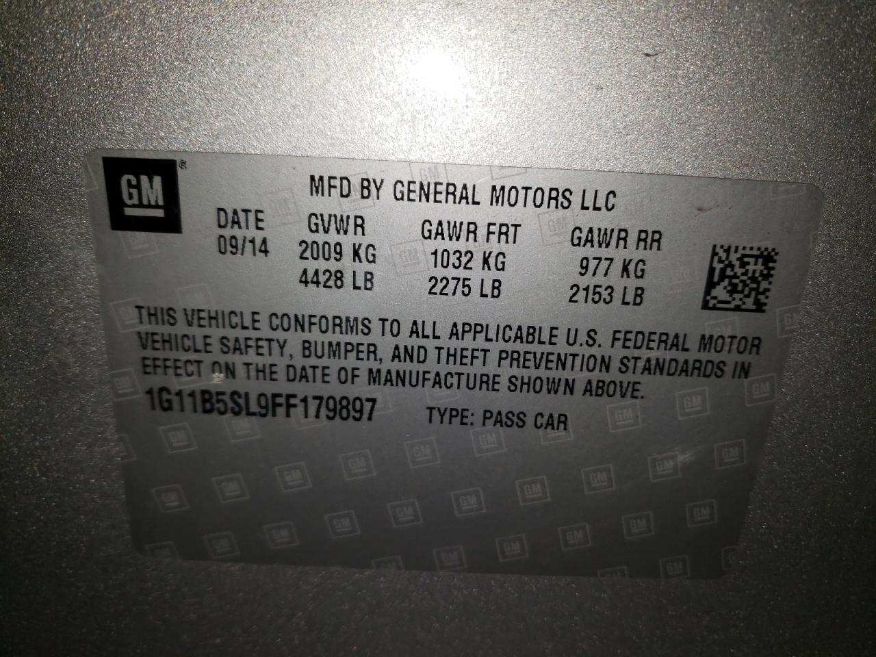 Photo 10 from auction – 2015 CHEVROLET MALIBU LS with VIN 1G11B5SL9FF179897