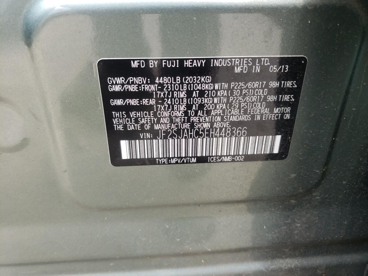 Photo 10 from auction – 2014 SUBARU FORESTER 2 with VIN JF2SJAHC5EH448366