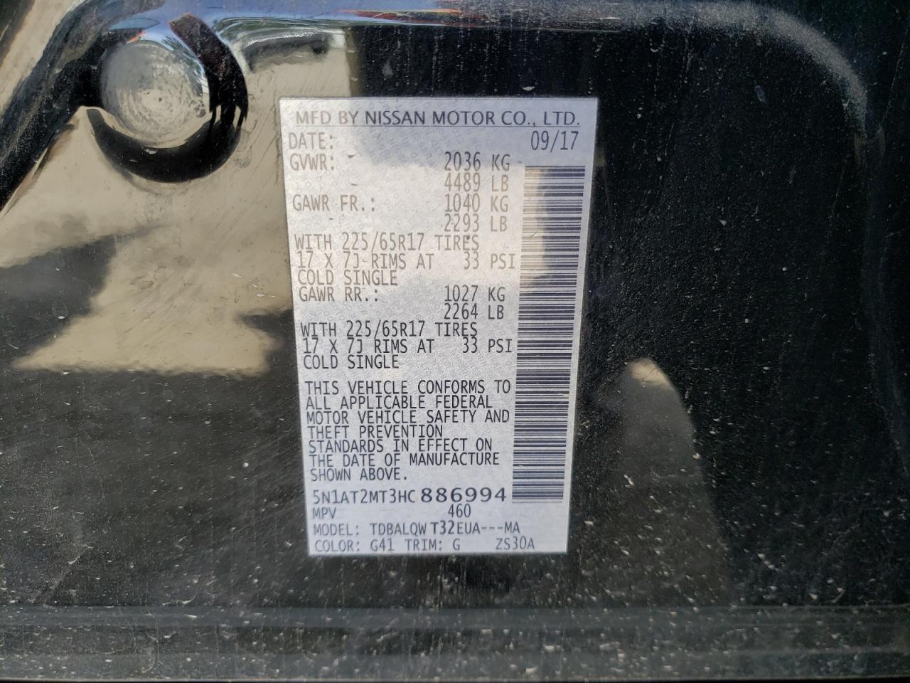 Photo 10 from auction – 2017 NISSAN ROGUE S with VIN 5N1AT2MT3HC886994