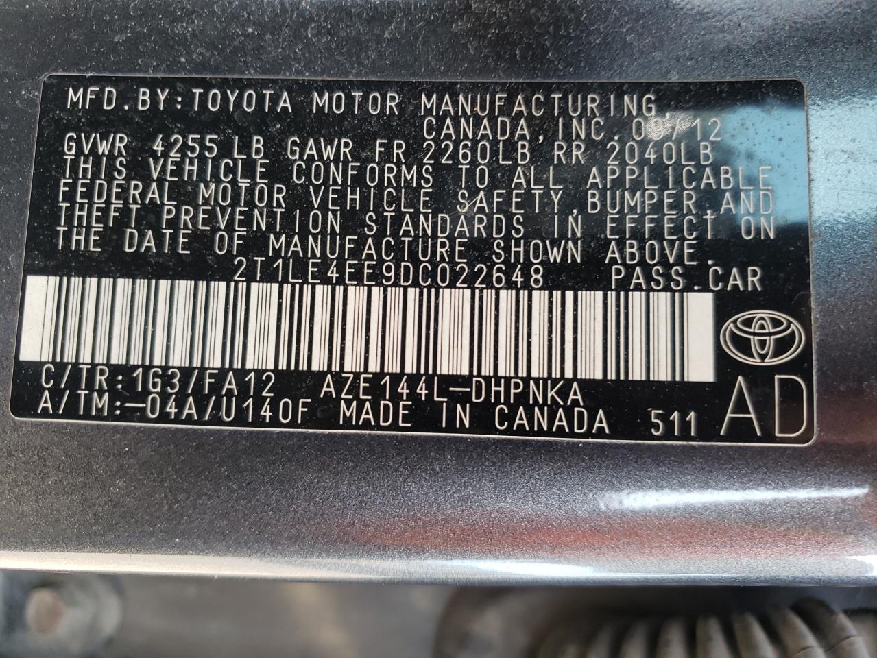 Photo 10 from auction – 2013 TOYOTA MATRIX with VIN 2T1LE4EE9DC022648