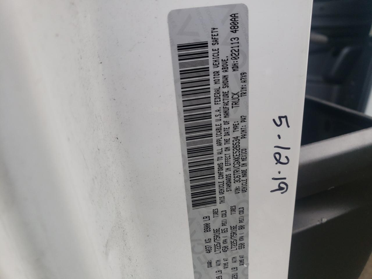 Photo 10 from auction – 2019 RAM PROMASTER with VIN 3C6TRVCGXKE526534