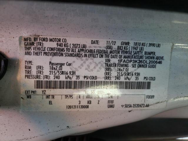 Photo 10 from auction – 2013 FORD FOCUS SE with VIN 1FADP3K26DL200646
