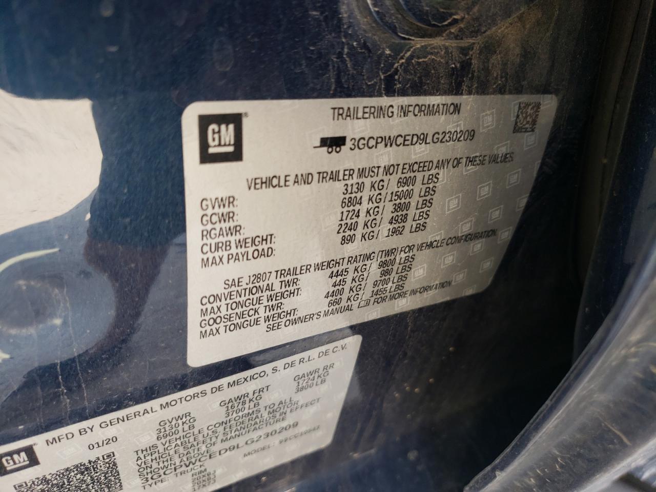 Photo 10 from auction – 2020 CHEVROLET SILVERADO with VIN 3GCPWCED9LG230209