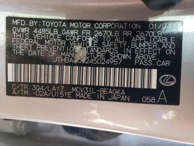 Photo 10 from auction – 2004 LEXUS ES 330 with VIN JTHBA30G245024957