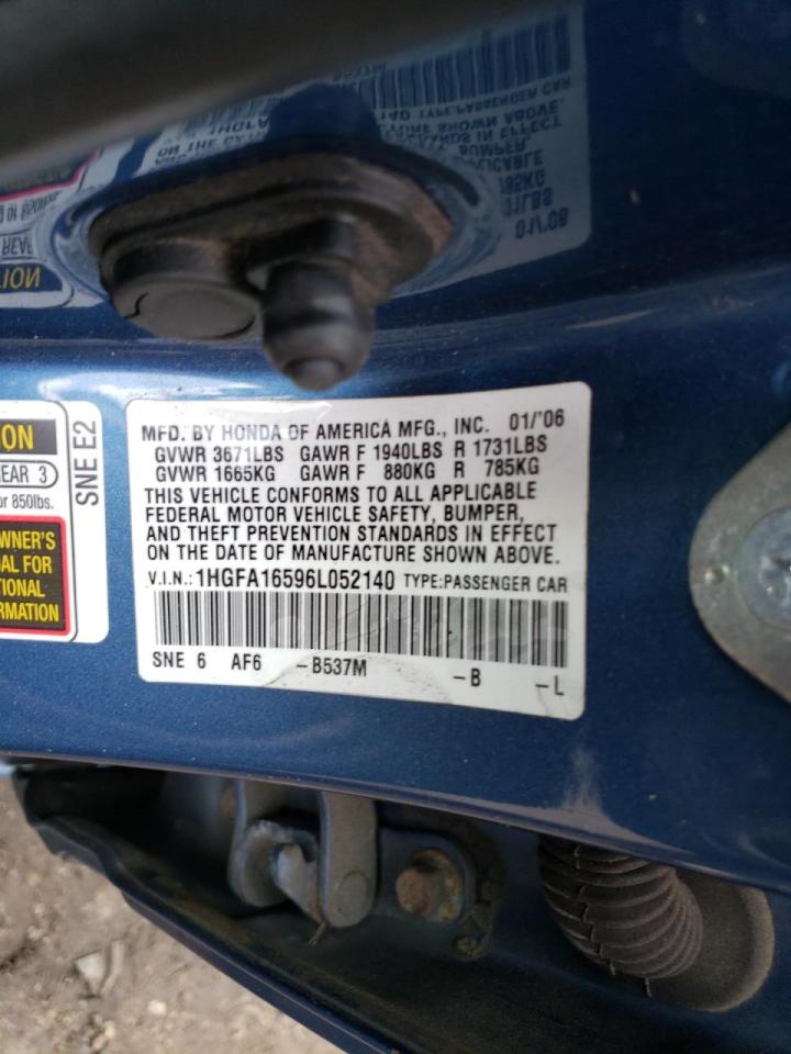 Photo 10 from auction – 2006 HONDA CIVIC LX with VIN 1HGFA16596L052140