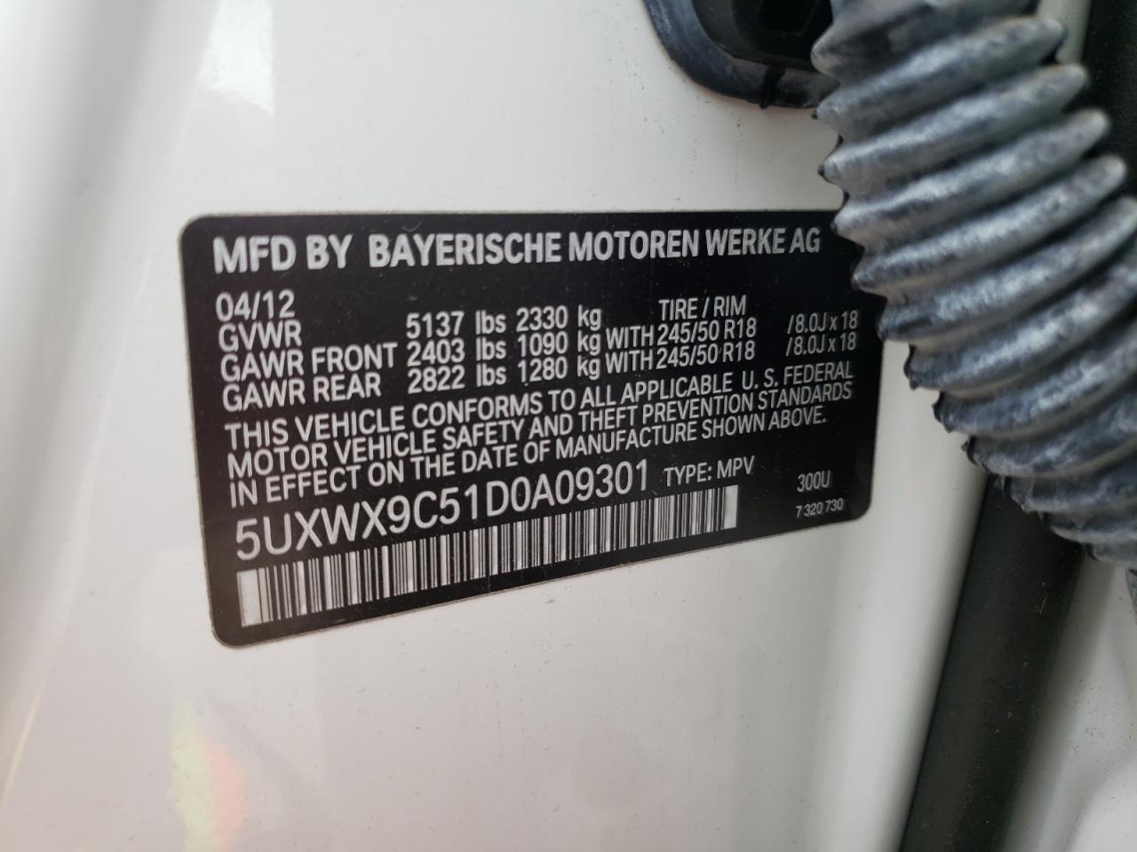 Photo 10 from auction – 2013 BMW X3 XDRIVE2 with VIN 5UXWX9C51D0A09301